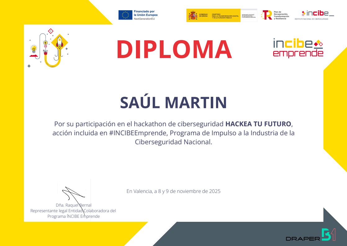 Certificado Hackathon INCIBE 2025